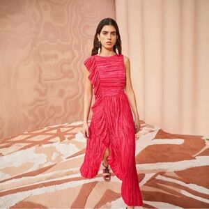 Ulla Johnson NWT Circe Satin Ruffle Gown in Orchid Fuschia Midi Dress Wedding